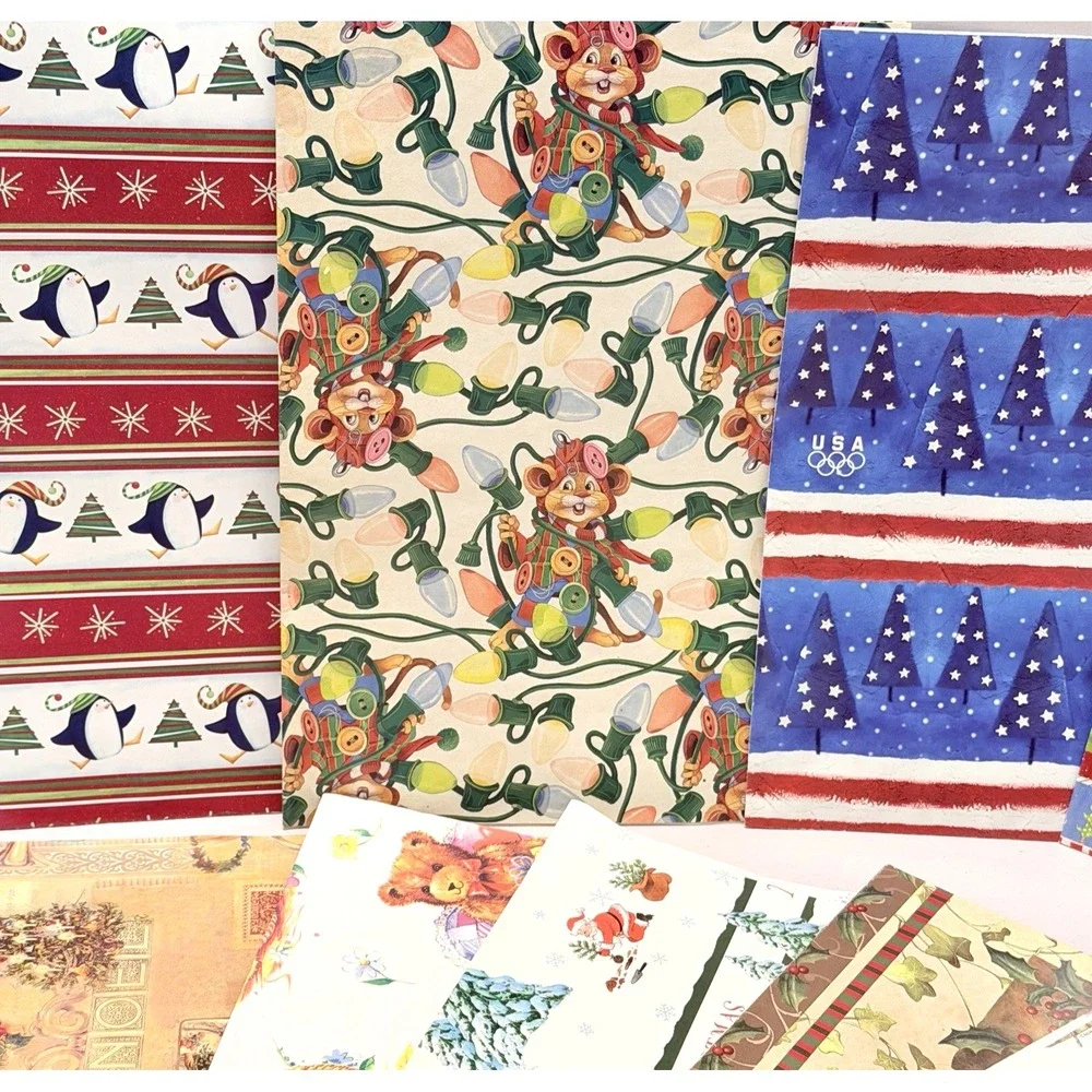 VTG Lot Wrapping Paper Mixed Patterns Sheets Kitsch Holiday Christmas MCM Retro